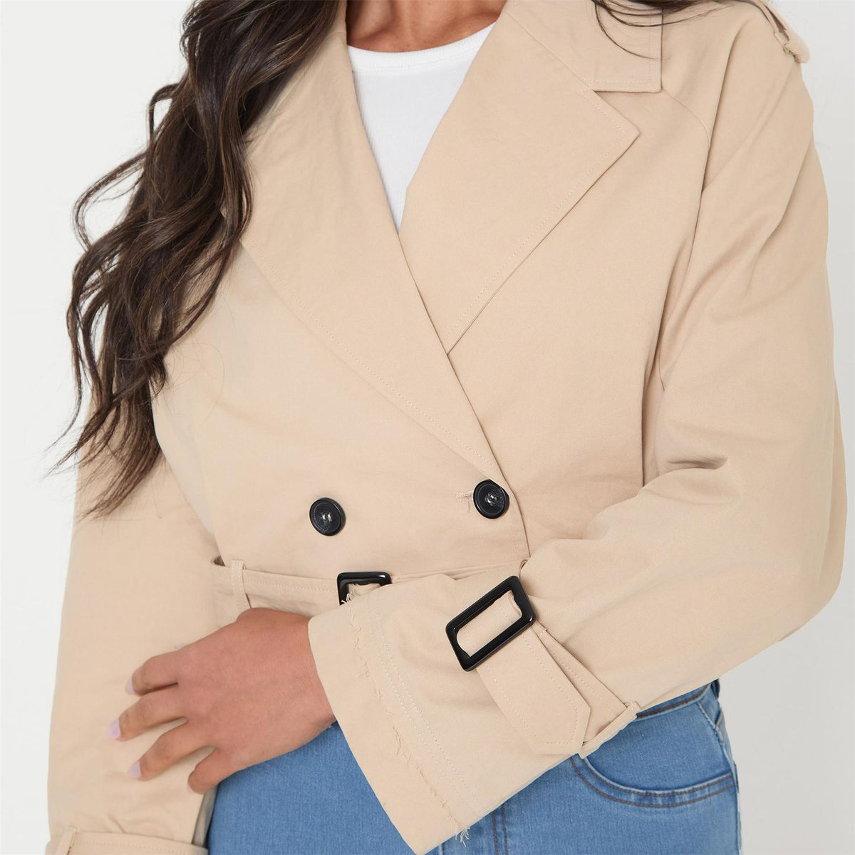 I Saw It First Cropped Belted Long Sleeve Trench Coat