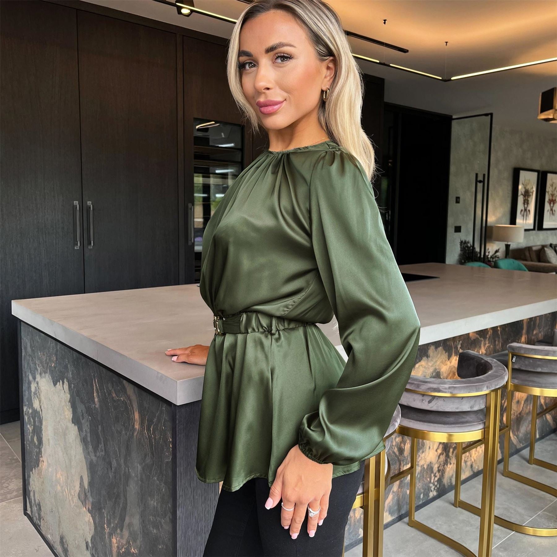 AX Paris Long Sleeve Gold Detail Belt Top