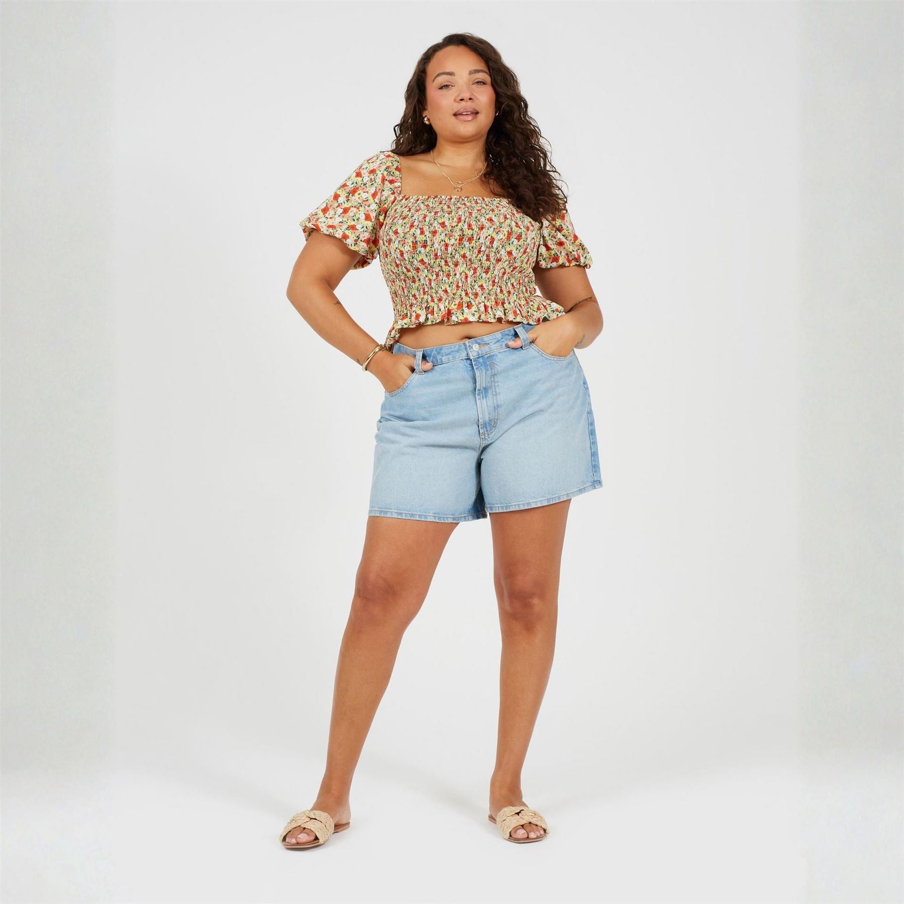 Brave Soul Womens Plus Size Puff Sleeve Top With Ruched And Tie Details.