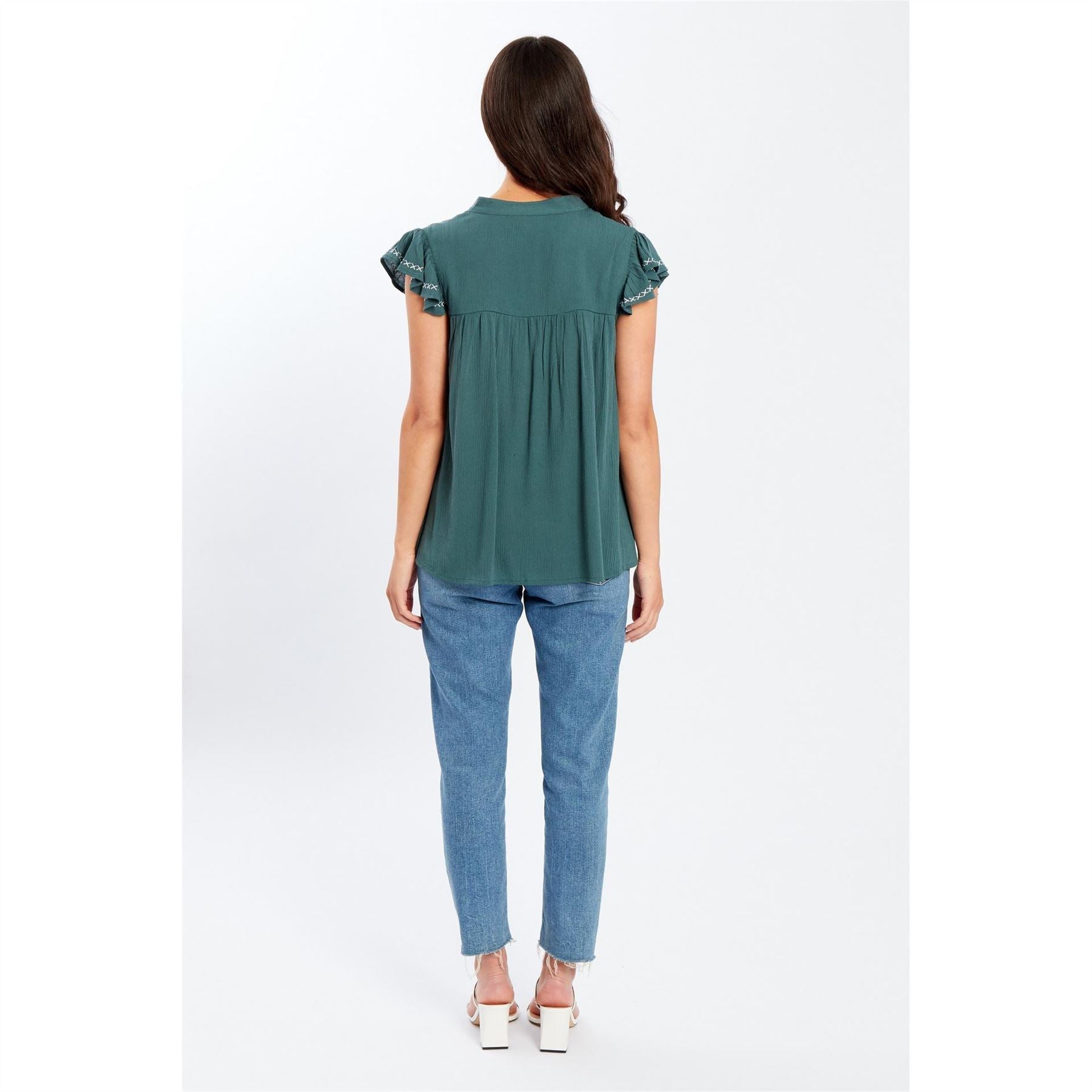 Be You Embroidered Keyhole Neck Relaxed Fit Blouse