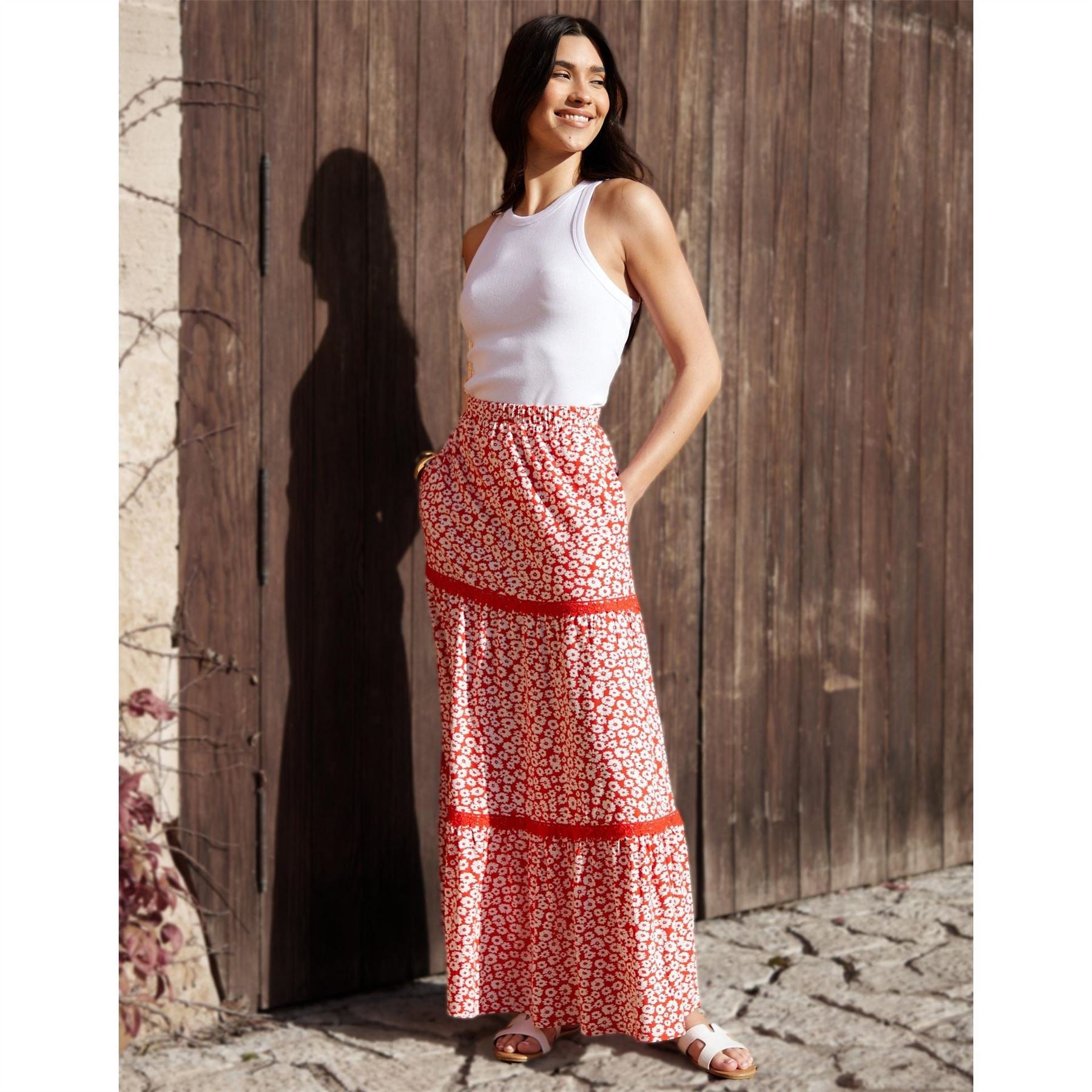 Threadbare Aubrie Maxi Floral Patterned Tiered Skirt