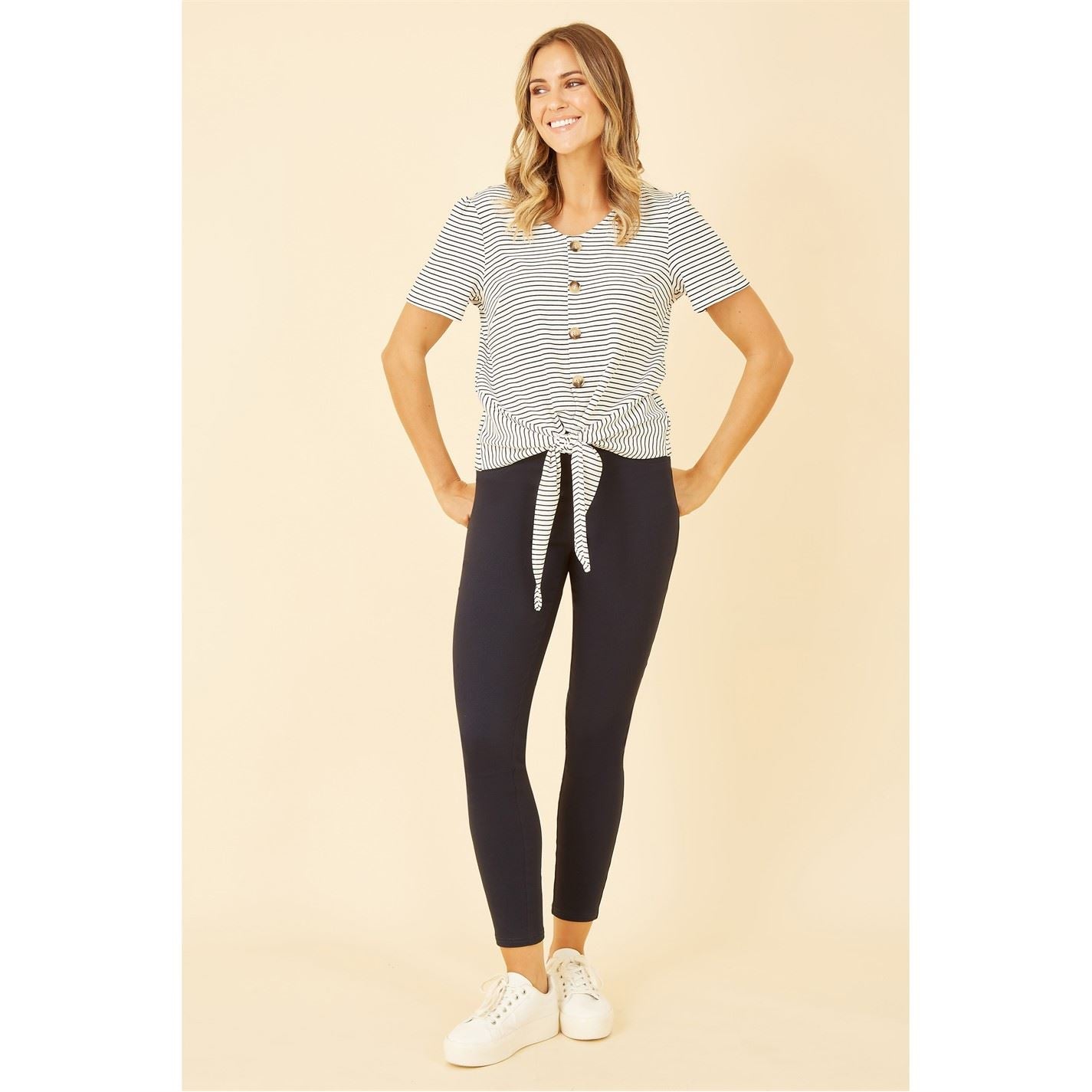 Yumi Striped Jersey Button Detail Top