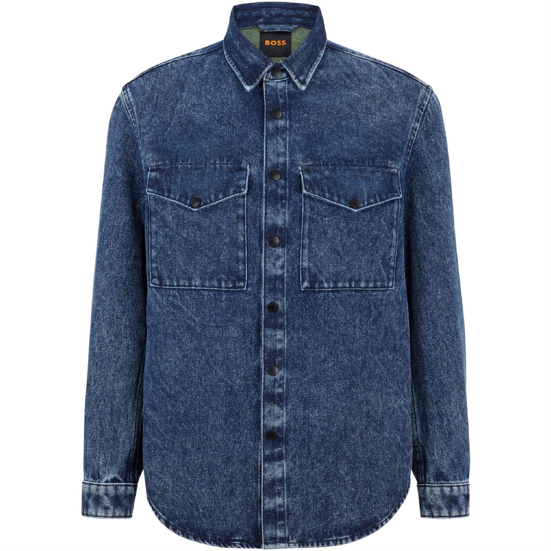 Boss Solid Patterned Denim Jacket with Chest Pocket