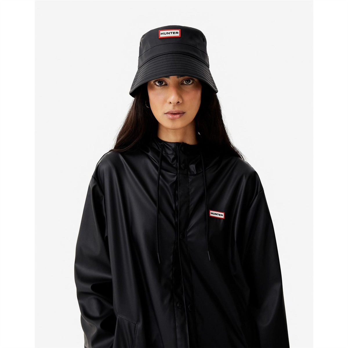 Hunter Solid Patterned Hooded Snap Button Rain Jacket
