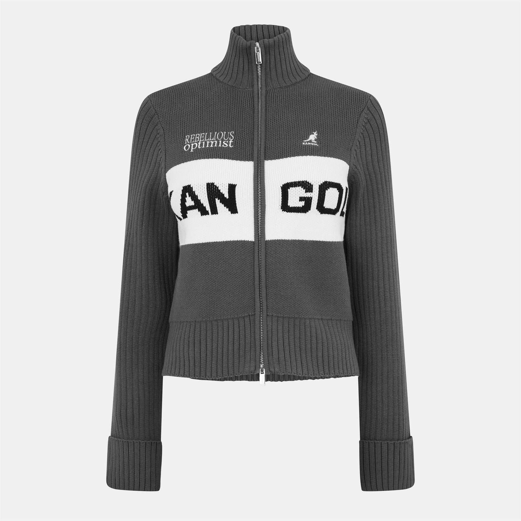 Kangol  Logo Turtleneck Rib Knitted Full Zip Cardigan