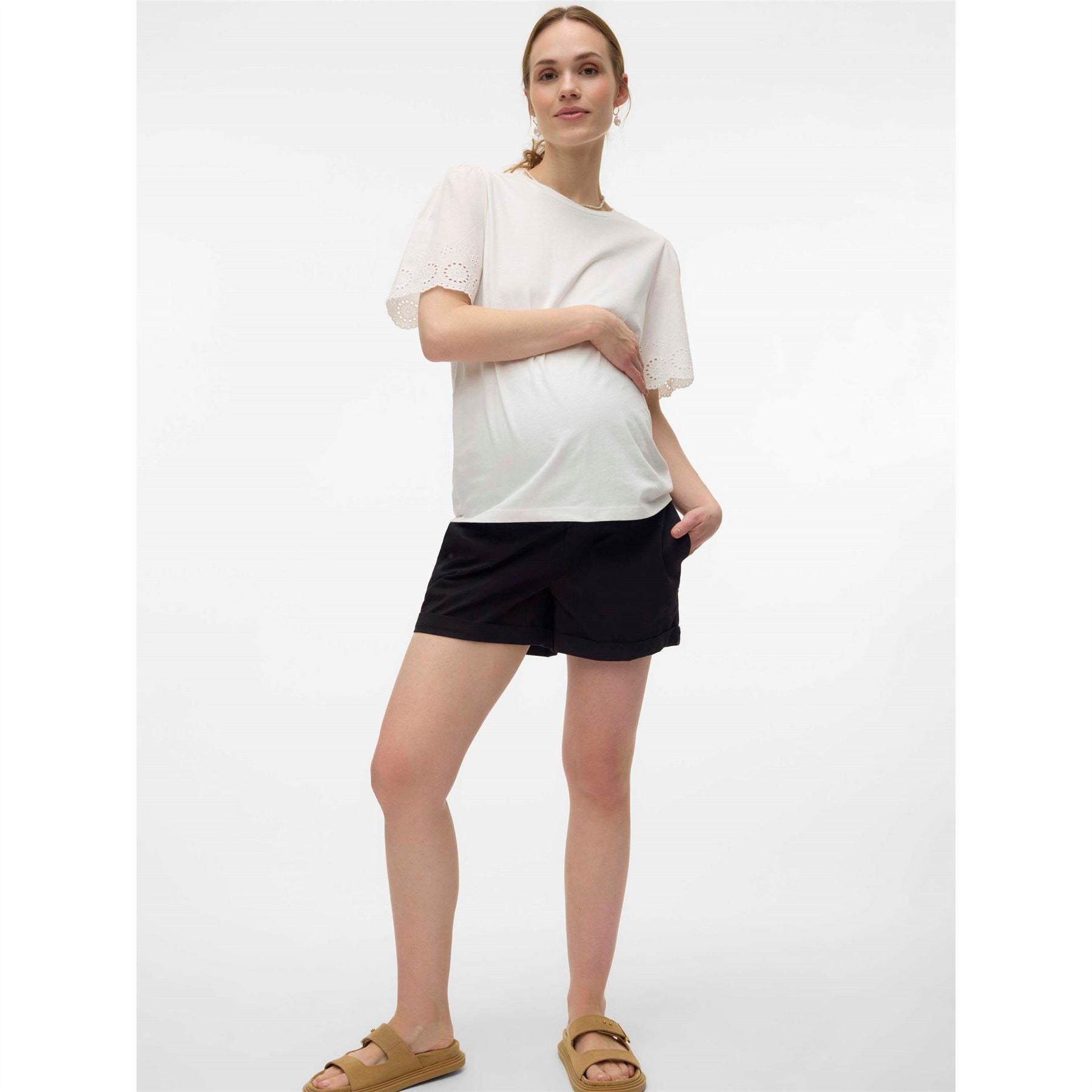 Mamalicious Solid Patterned Denim Bermuda Shorts