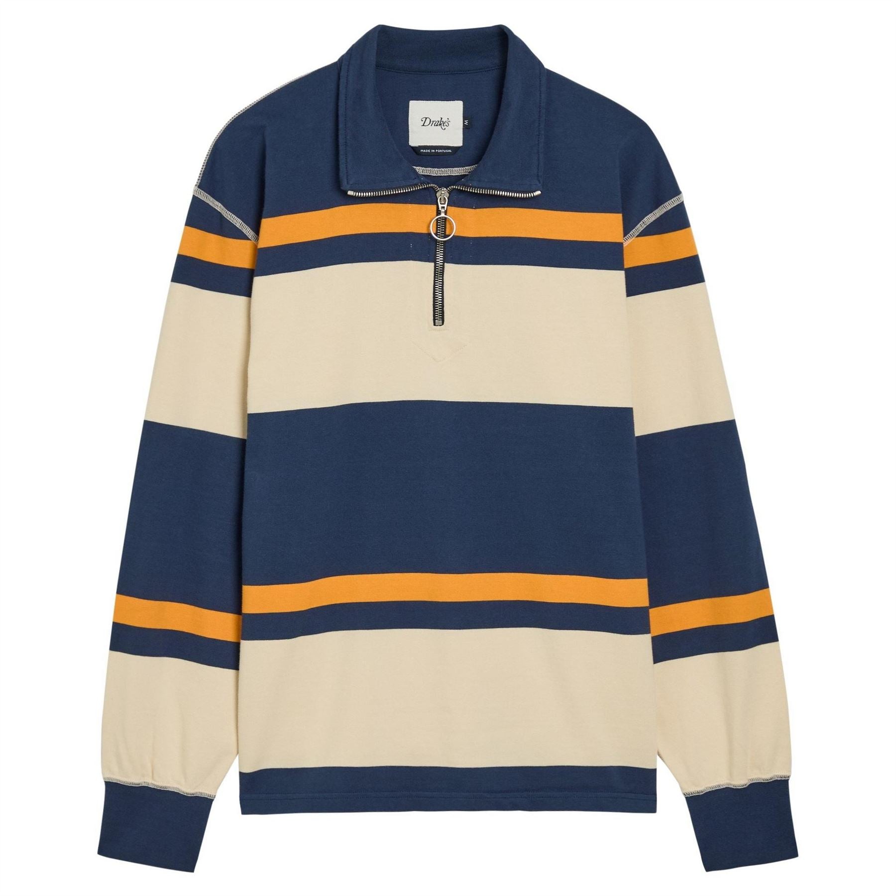 Drakes Sweat Polo Quarter Zip Strpe
