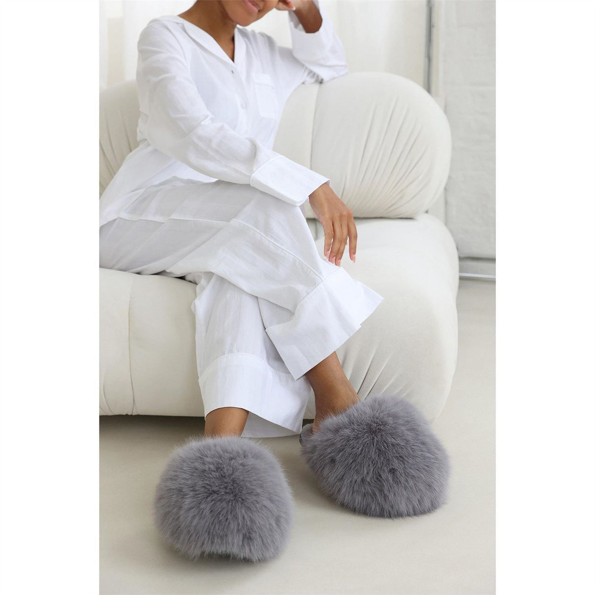 Wheres That From Ultimate Fluffy Beige Faux Fur Mule Slippers