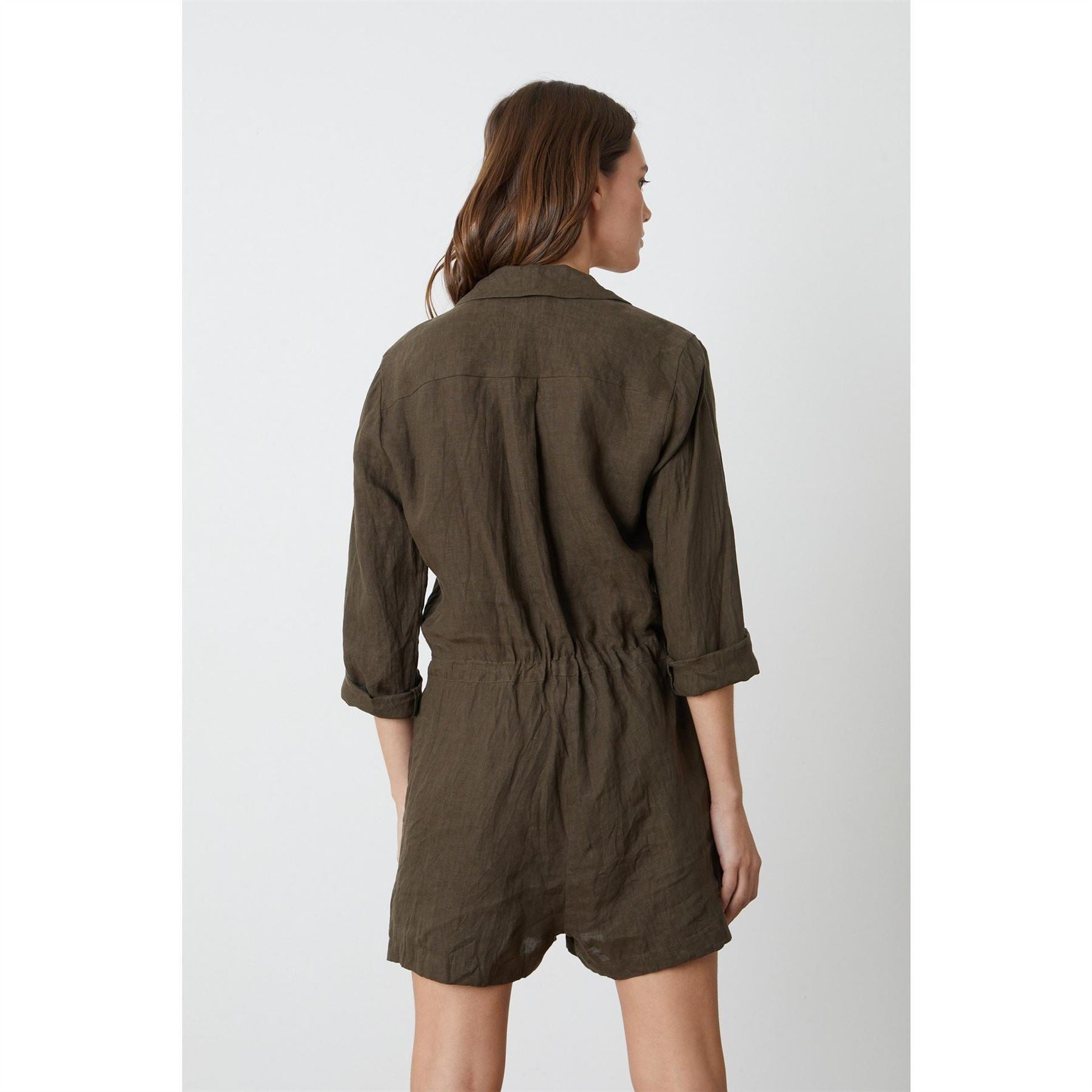 Velvet by Graham and Spencer Collared Neck Three Quarter Sleeve Solid Patterned Playsuit