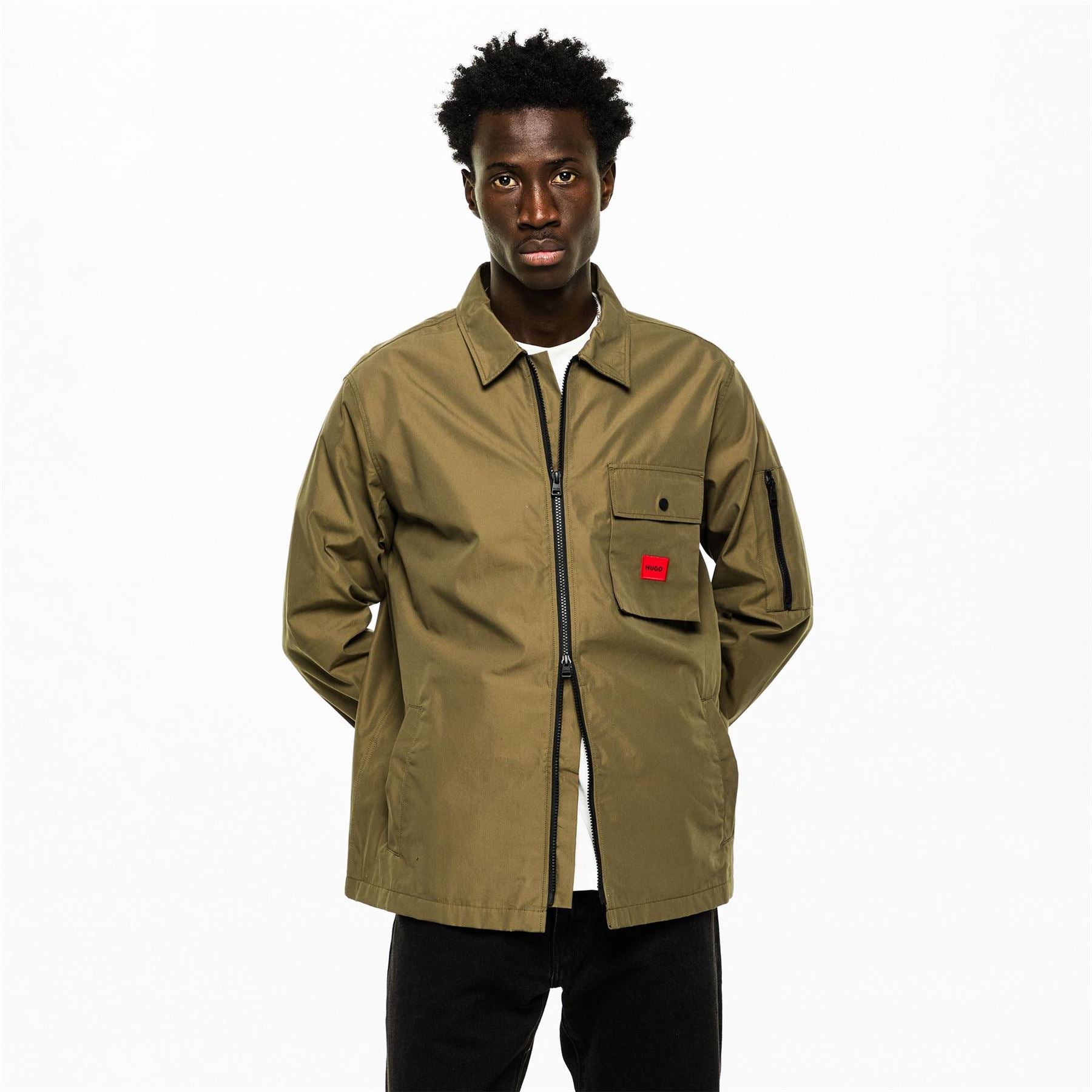 Hugo HUGO Emmond Cotton Long Sleeve Zip Overshirt   Contemporary Design with Logo Detail