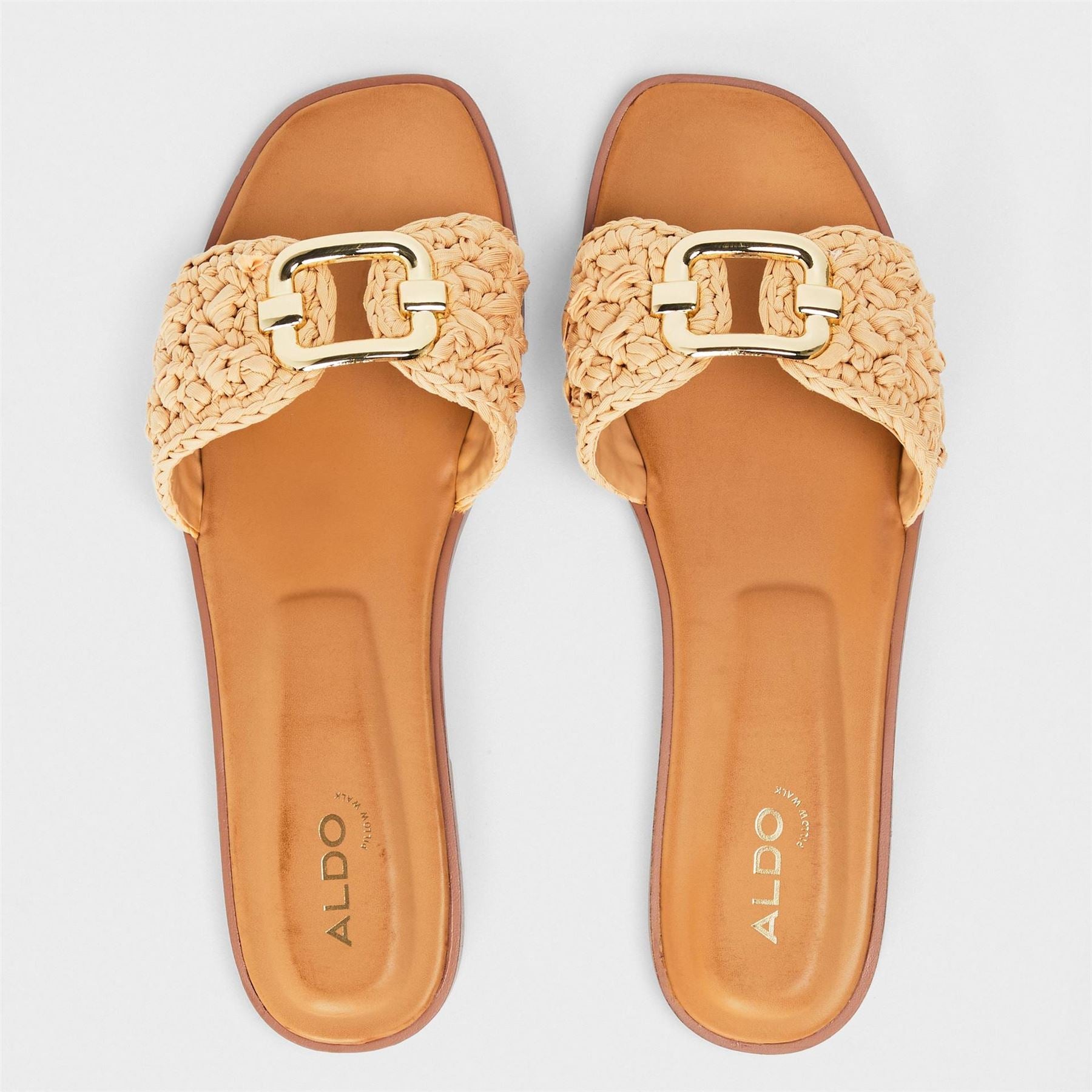 Aldo Textured Open Toe Flat Heel Slides
