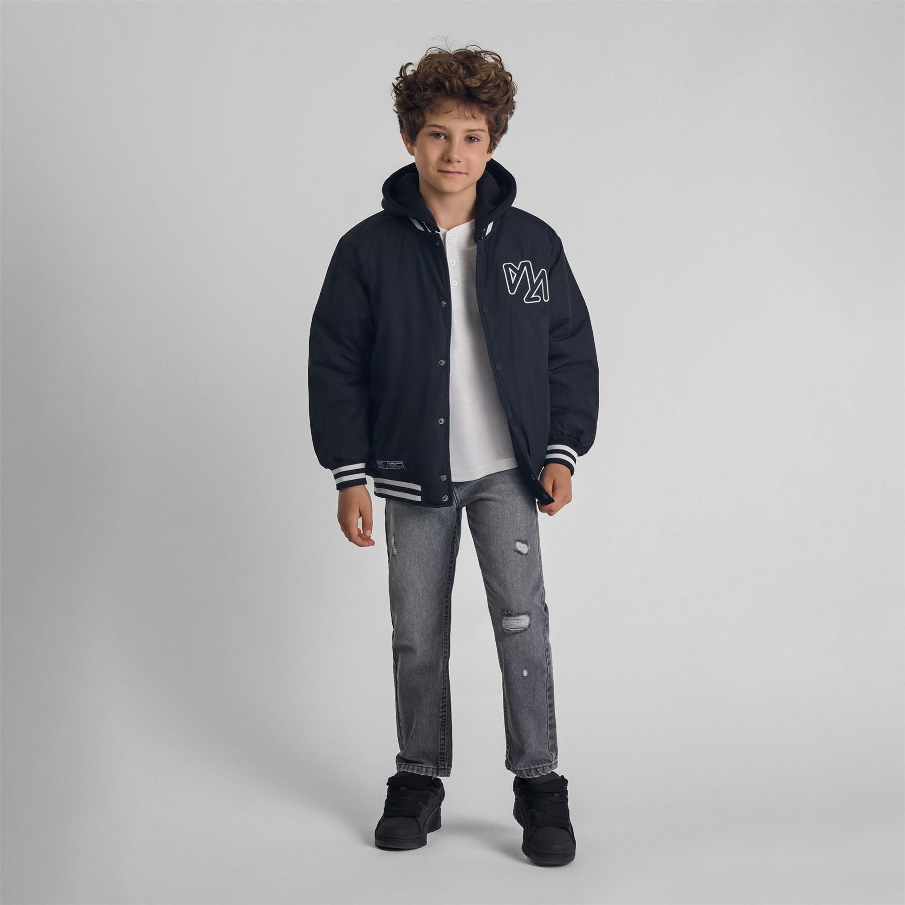 Minoti Boys Baseball Style Jacket Detachable Hood Black