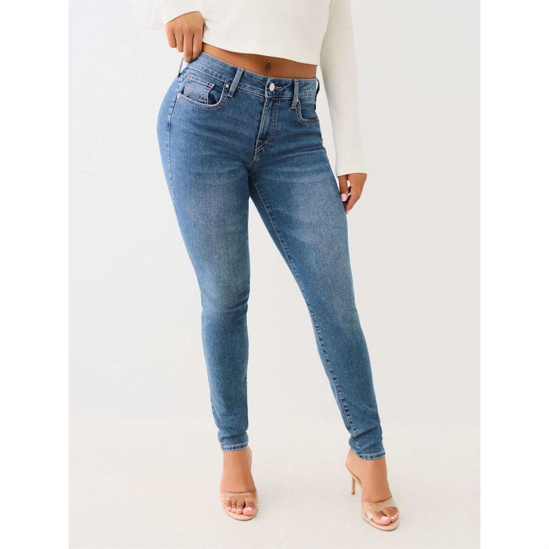 True Religion Womens Jennie Crystal Mid Rise Skinny Jeans