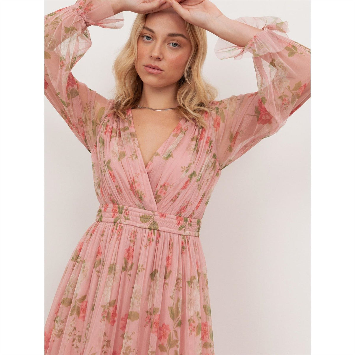 Anaya With Love With Love Recycled Pink Floral Print Faux Wrap Maxi Sleeve Midaxi Dress