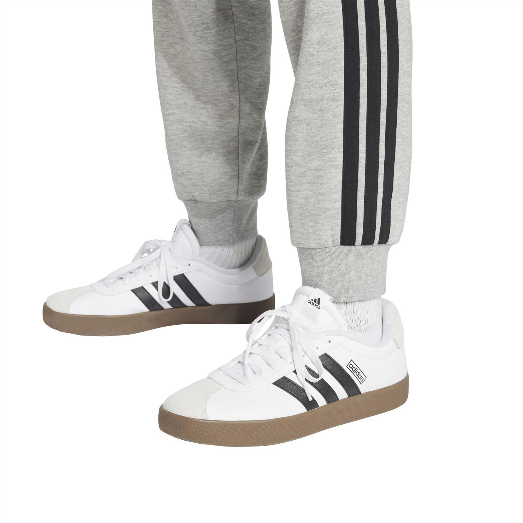 adidas Fleece Tapered Cuff 3 Stripes Joggers M