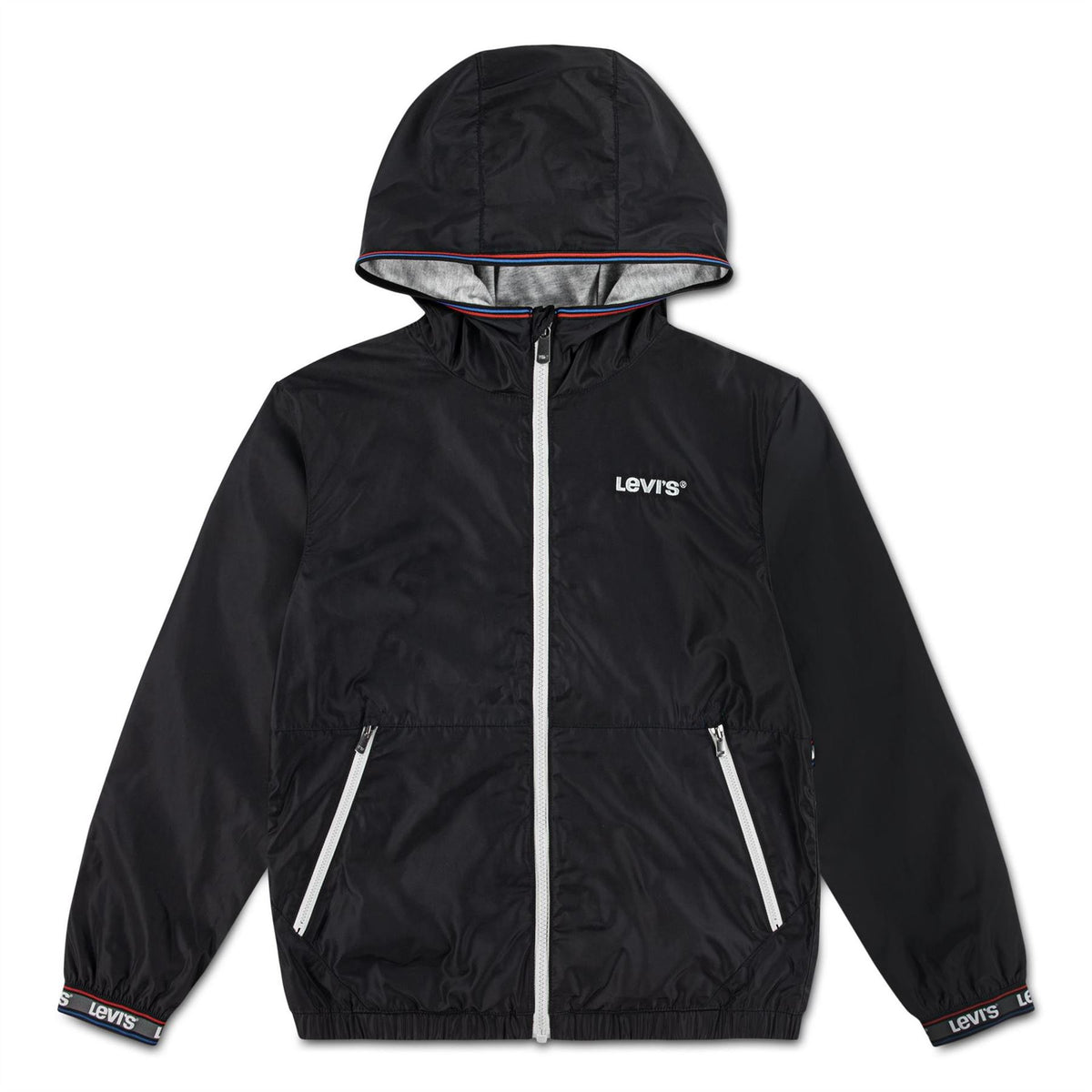 Levis Hooded Neck Windbreaker Ribbed Cuff Zipped Pocket Jacket