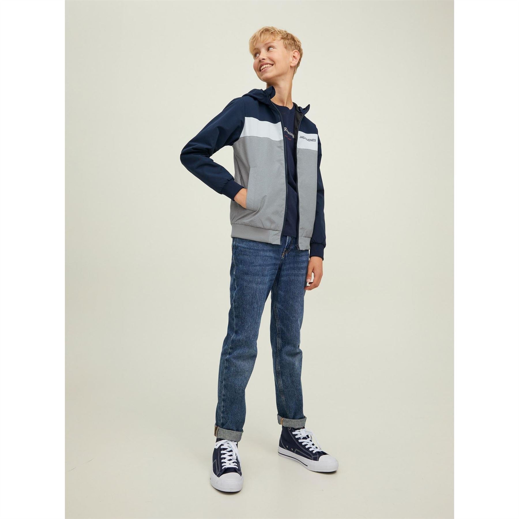 Jack and Jones Erush Block Colour Hooded Bomber Jacket Junior