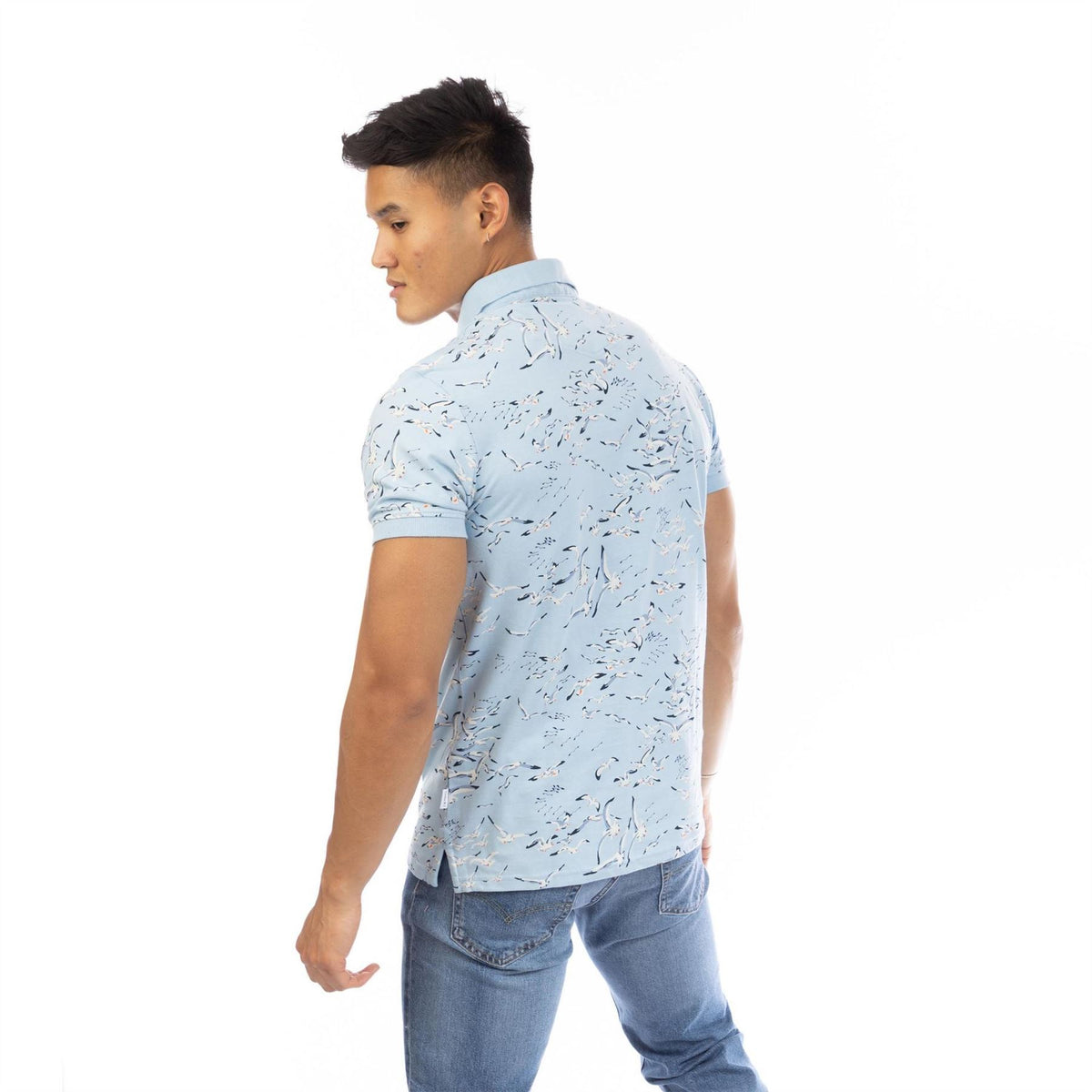 Peter Werth Aquatic Print Collared Short Sleeve Polo Shirt