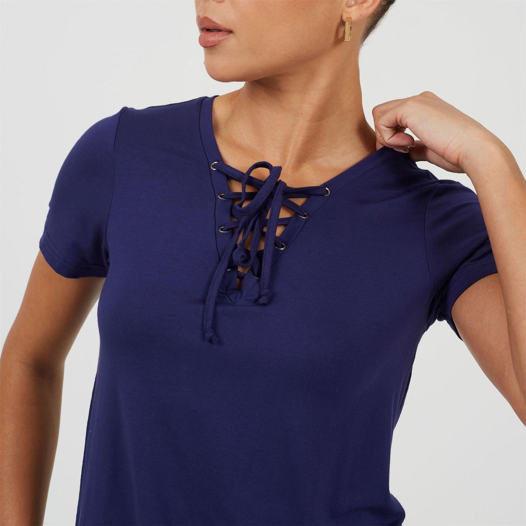 Brave Soul Womens Tie Detail Eyelet Neck T-Shirt