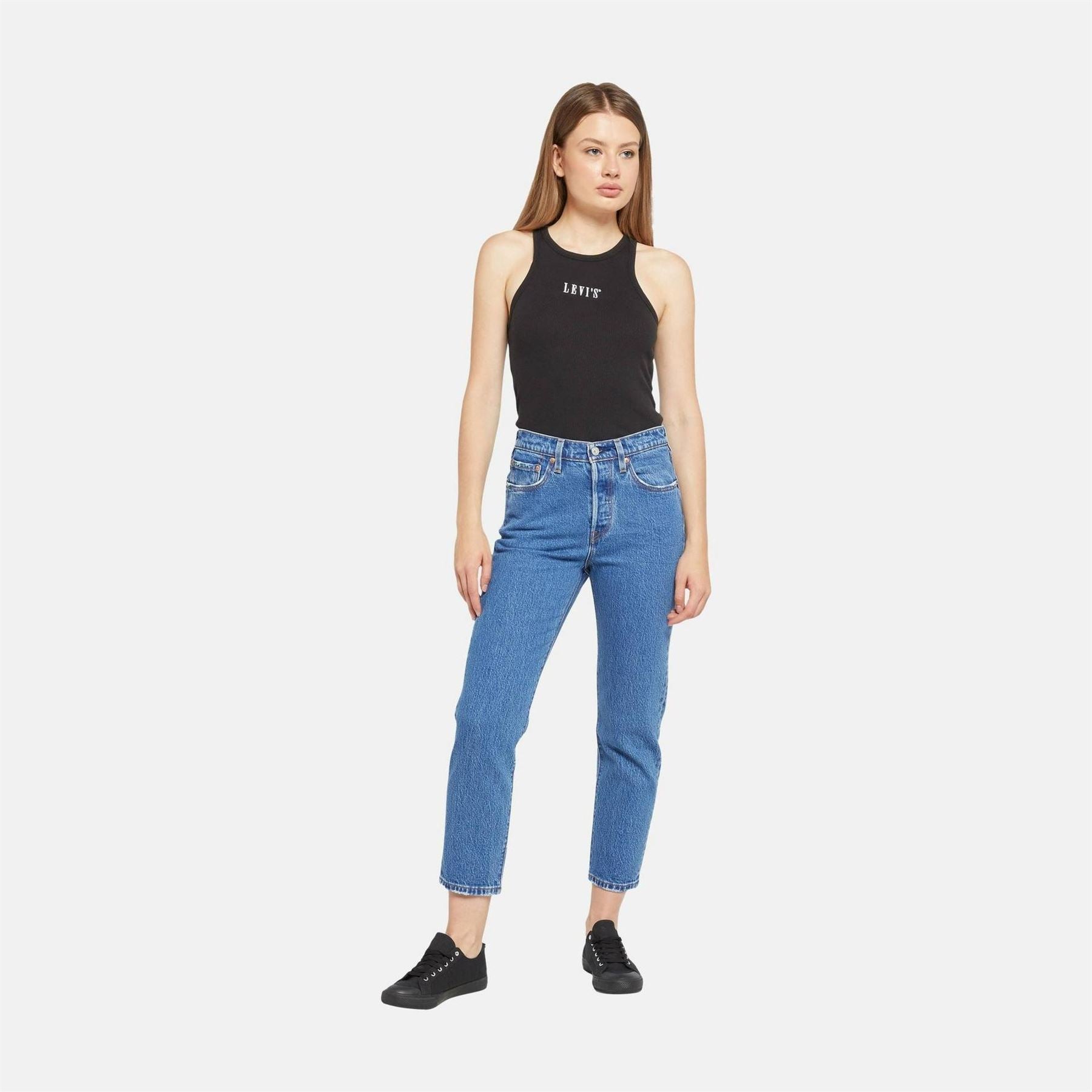 Levis 501 Cropped Mid Rise Cotton Straight Leg Jeans
