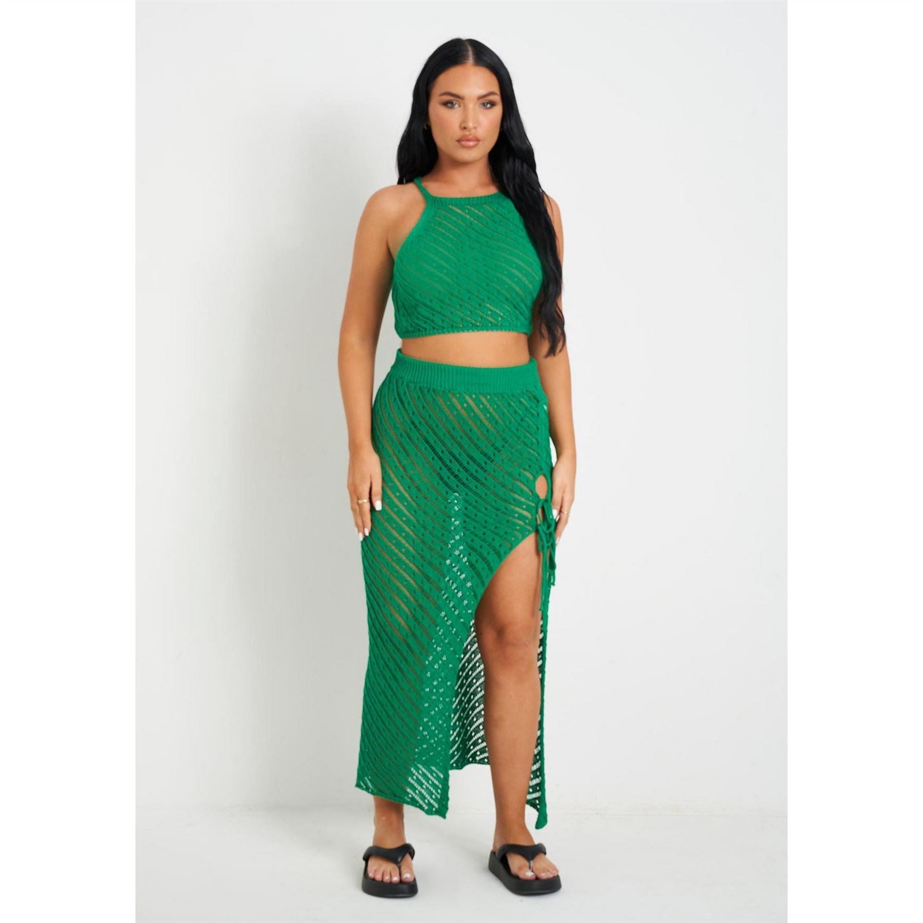 Missy Empire Knit Beach Crop Top And Midi Skirt Set