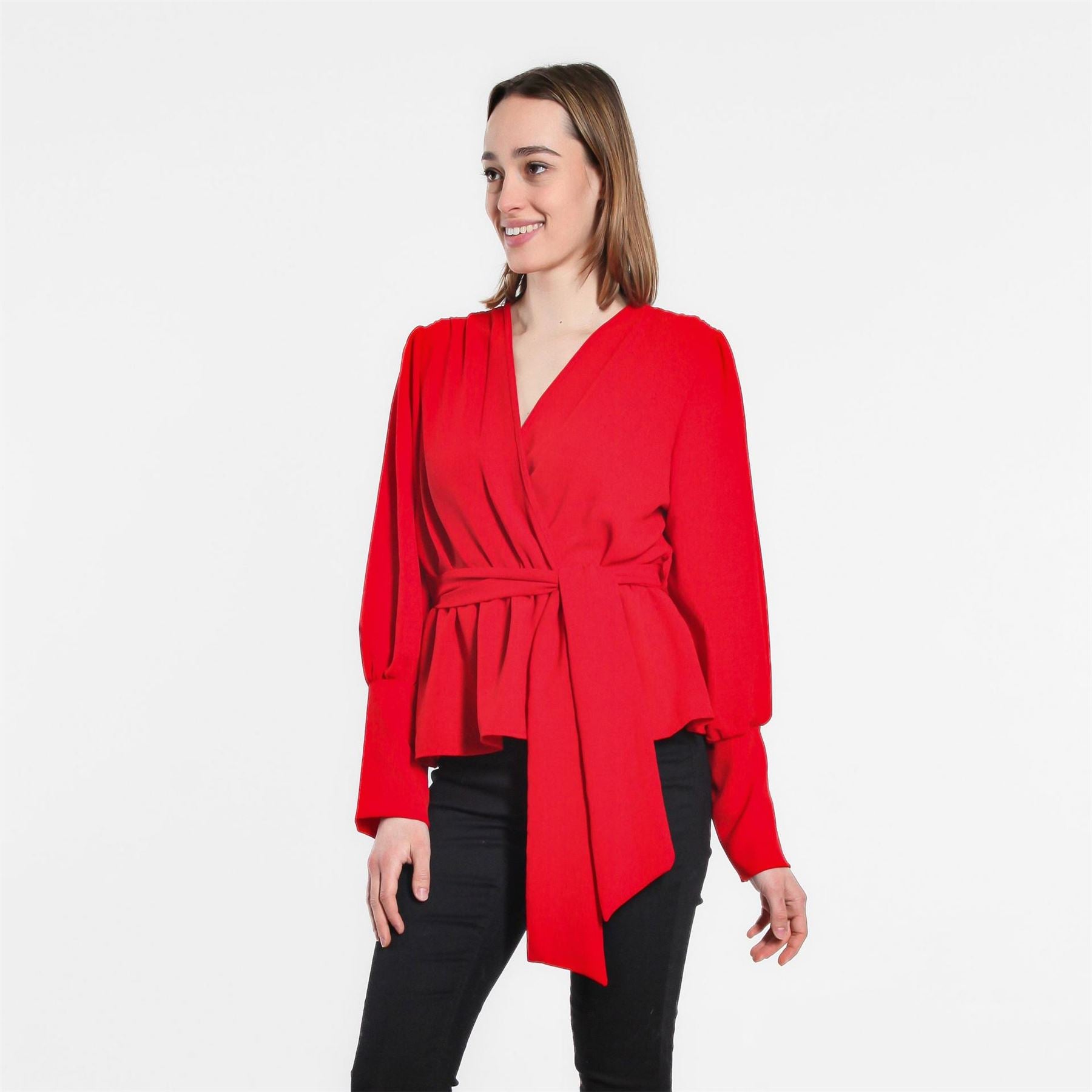 Be You Peplum Wrap V Neck Relaxed Fit Blouse