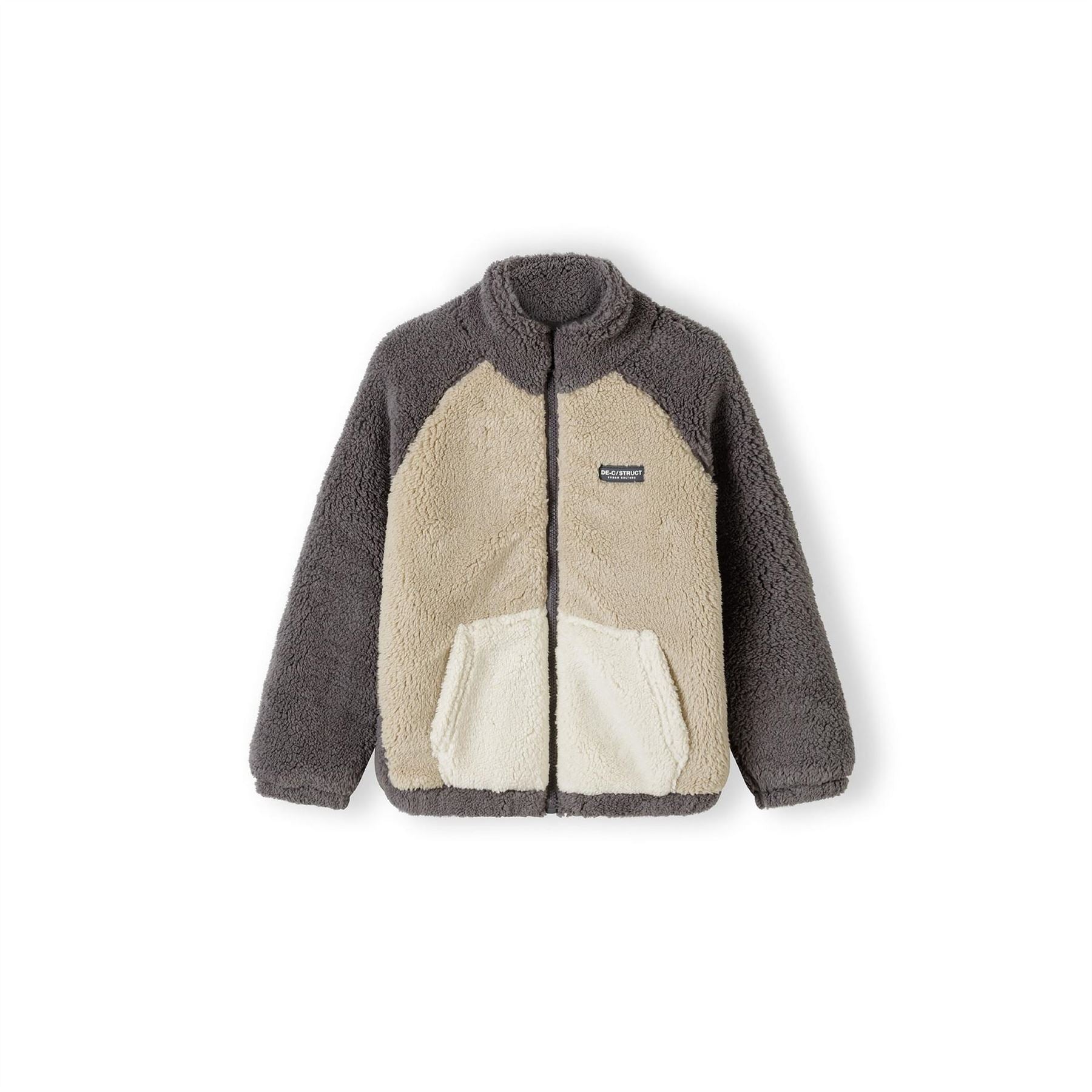 Minoti Boys Sherpa Fleece Jacket Contrast Pocket Brown