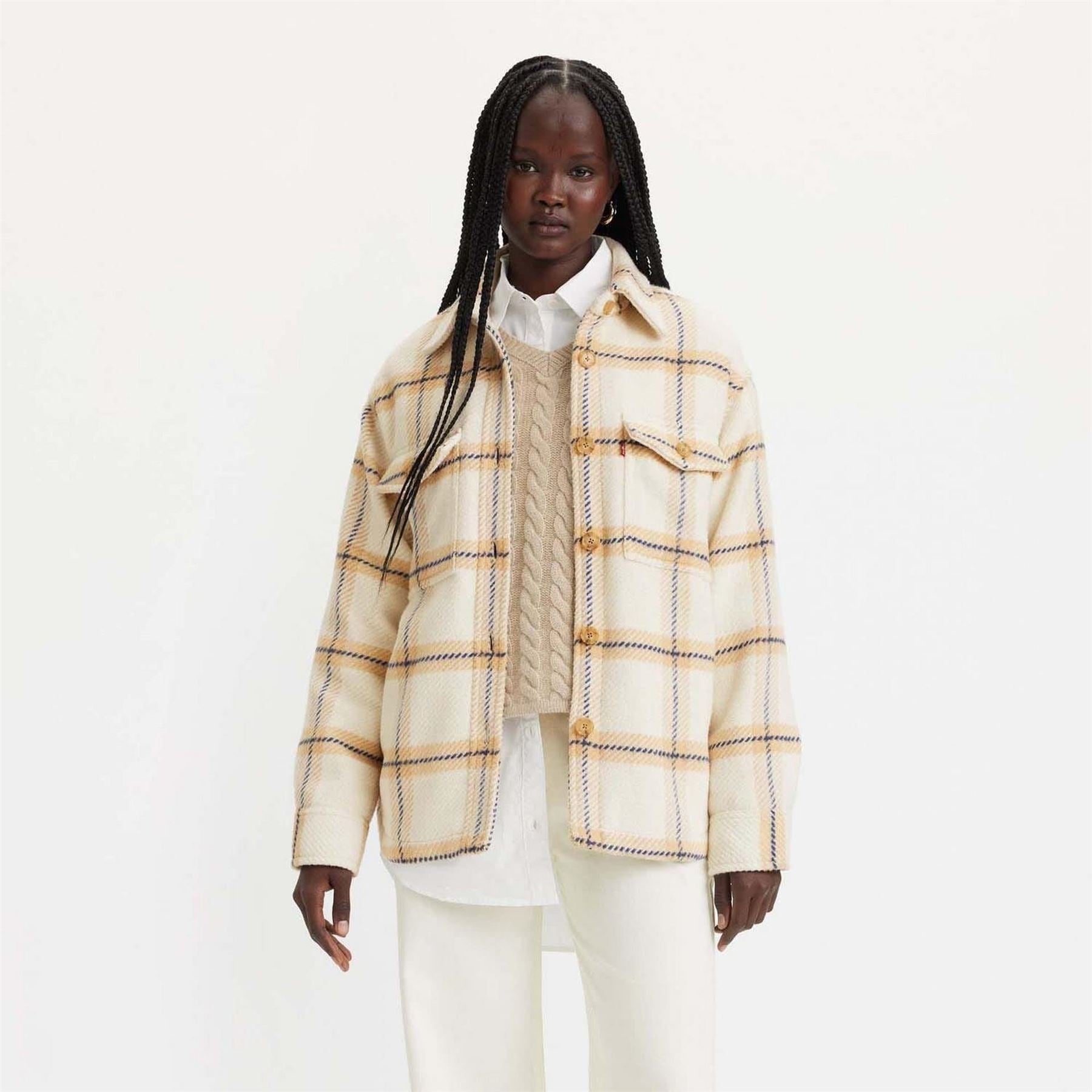 Levis Womens Nola Shacket Etta Plaid Almond Softshell Jacket