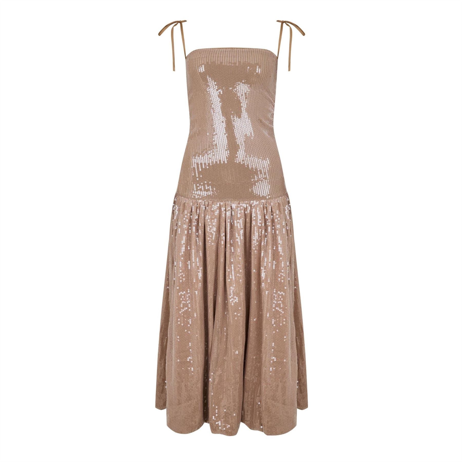 AmyLynn Sequin Square Neck Midi Peplum Dress