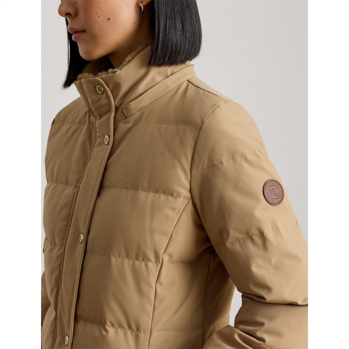 Lauren by Ralph Lauren Real Leather Fur Hood Medium Puffer Jacket