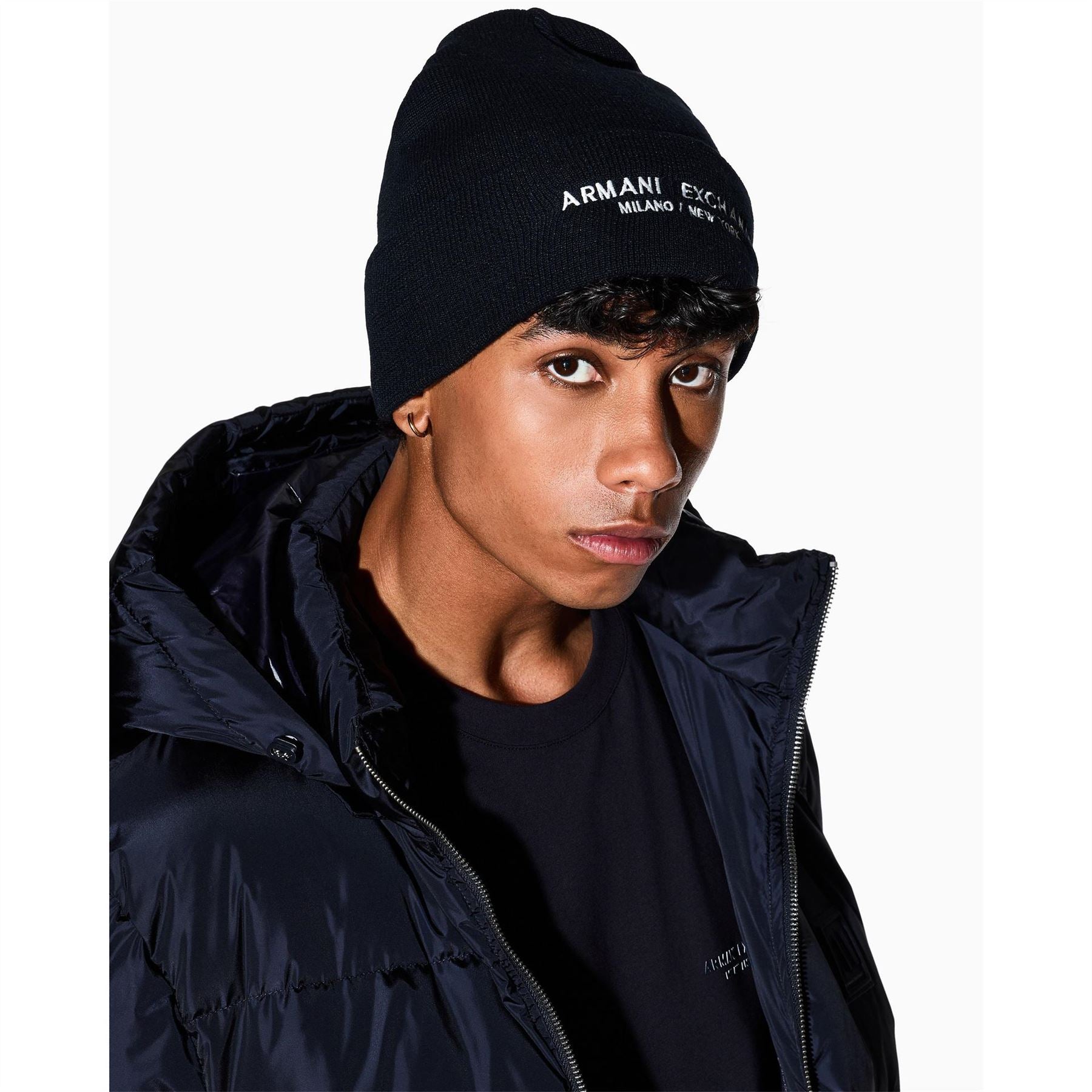 Armani Exchange Exchange Lettering Turn Up Brim Beanie