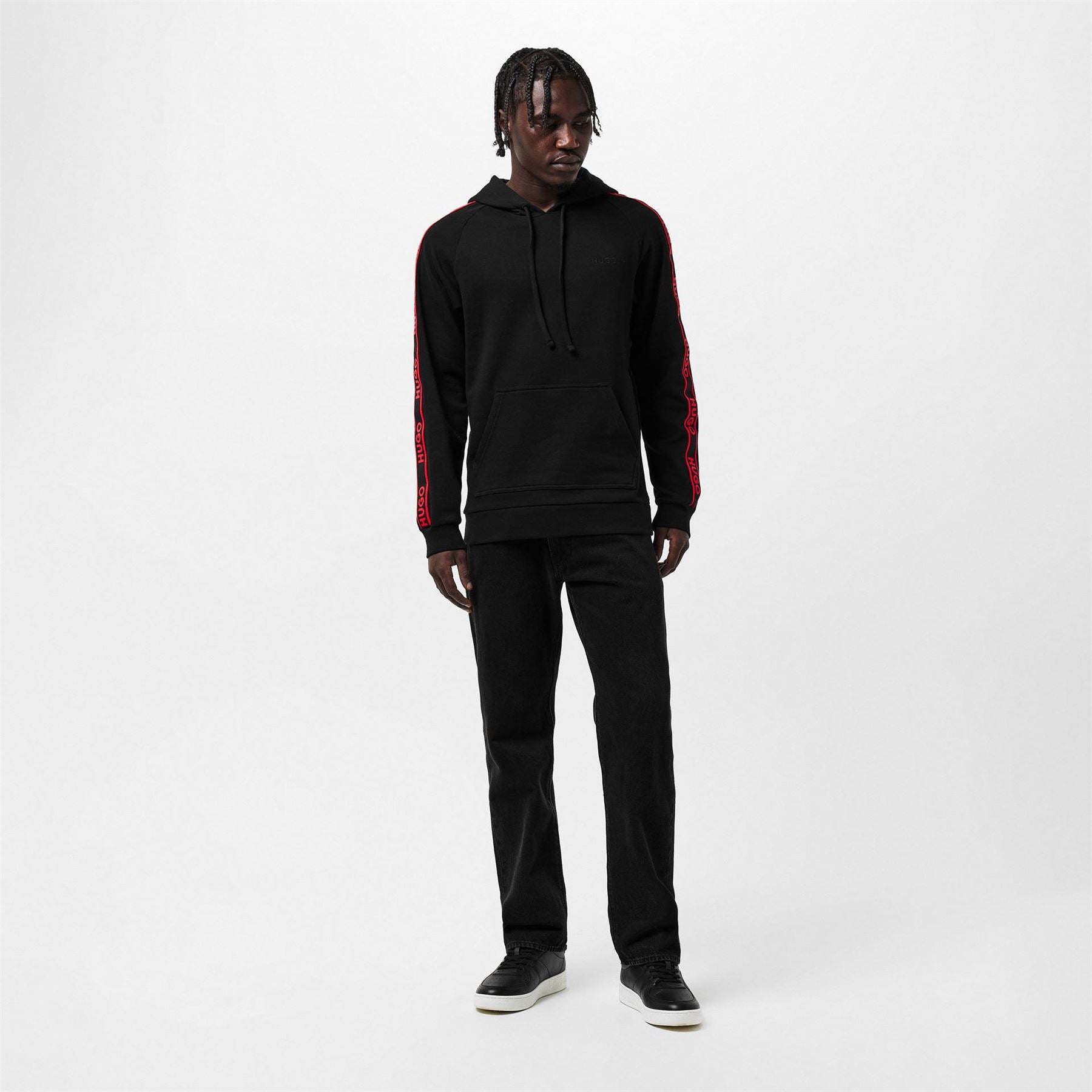 Hugo HUGO Bodywear Liam Soft Cotton Pullover Hoodie with Logo Tape Detail   Natural Fabric