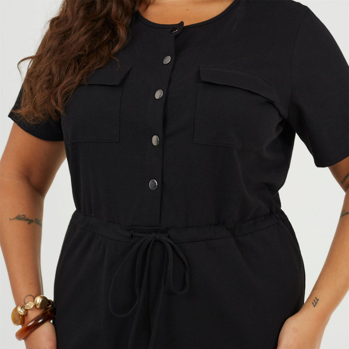 Brave Soul Crew Neck Short Sleeve Solid Patterned Culotte Jumpsuit