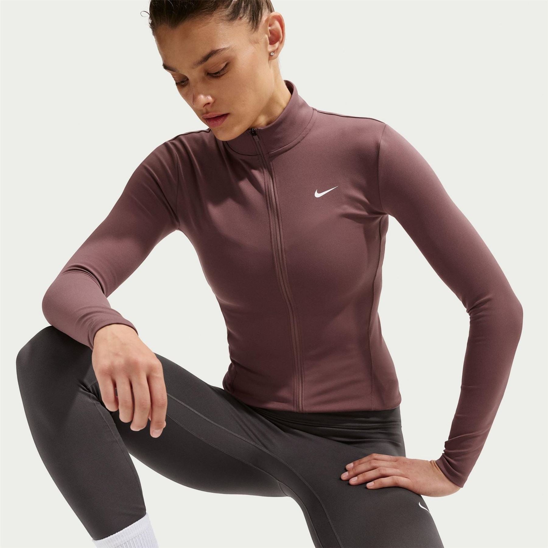 Nike Solid Patterned Ribbed Cuff Full Zipper Track Jacket