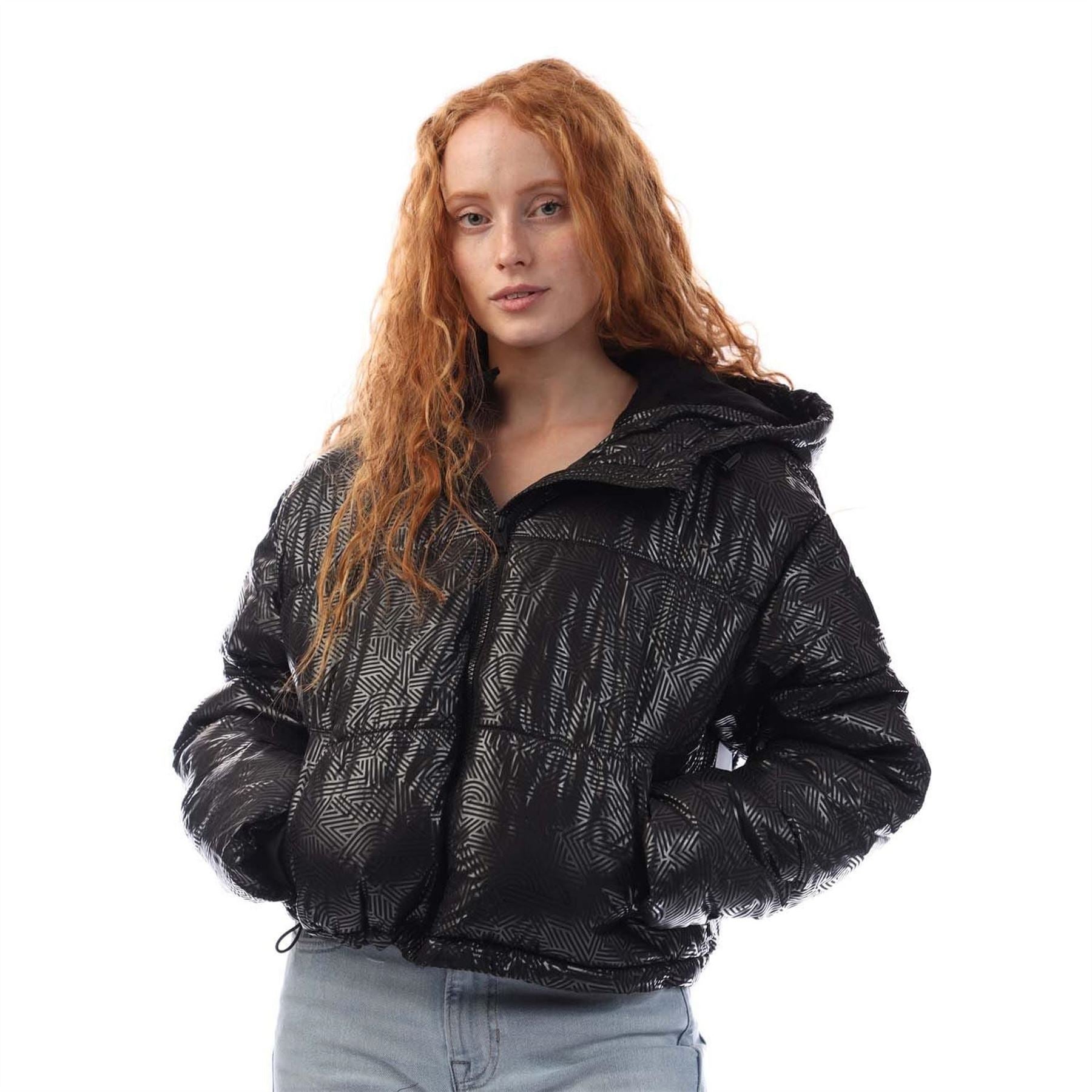 DKNY Print Cropped Hooded Jacket