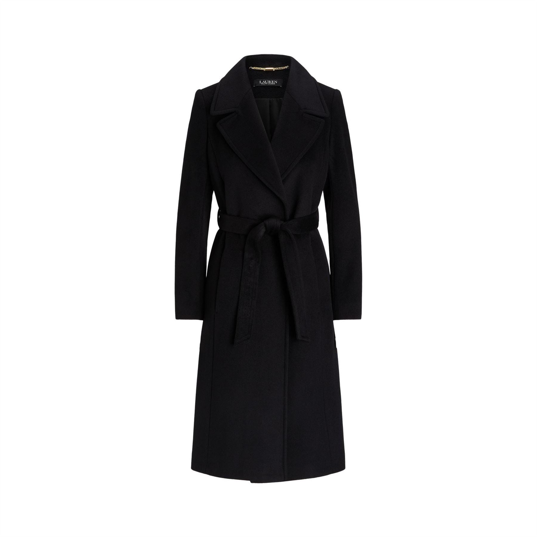 Lauren by Ralph Lauren Wool Solid Patterned Wrap Coat with Lapel Collar