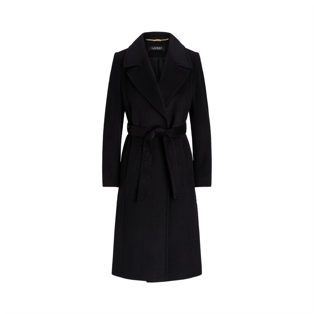 Lauren by Ralph Lauren Wool Solid Patterned Wrap Coat with Lapel Collar