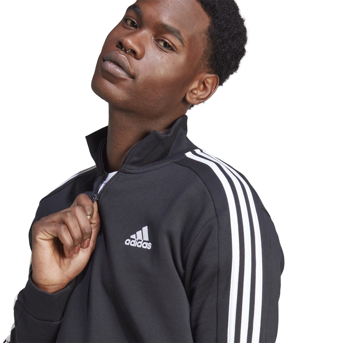 adidas Mens 3 Stripe Zip Top