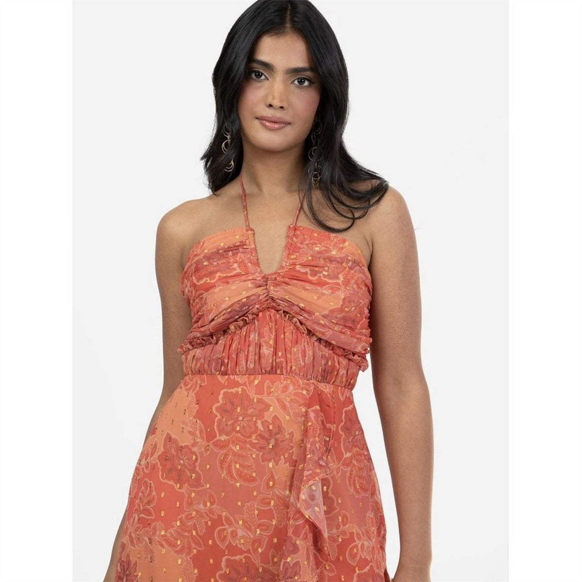 Anaya With Love With Love Recycled Rust Halter Neck Floral Print Midaxi Dress