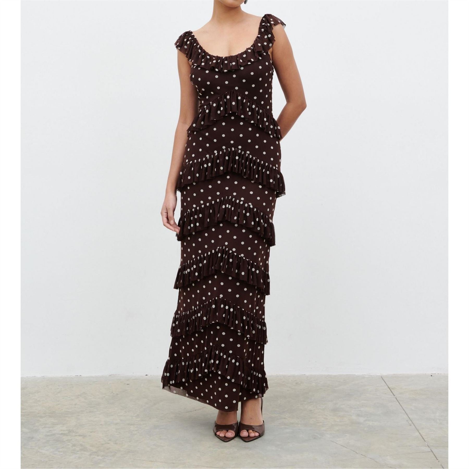 Pretty Lavish Cecile Ruffle Mesh Maxi Dress