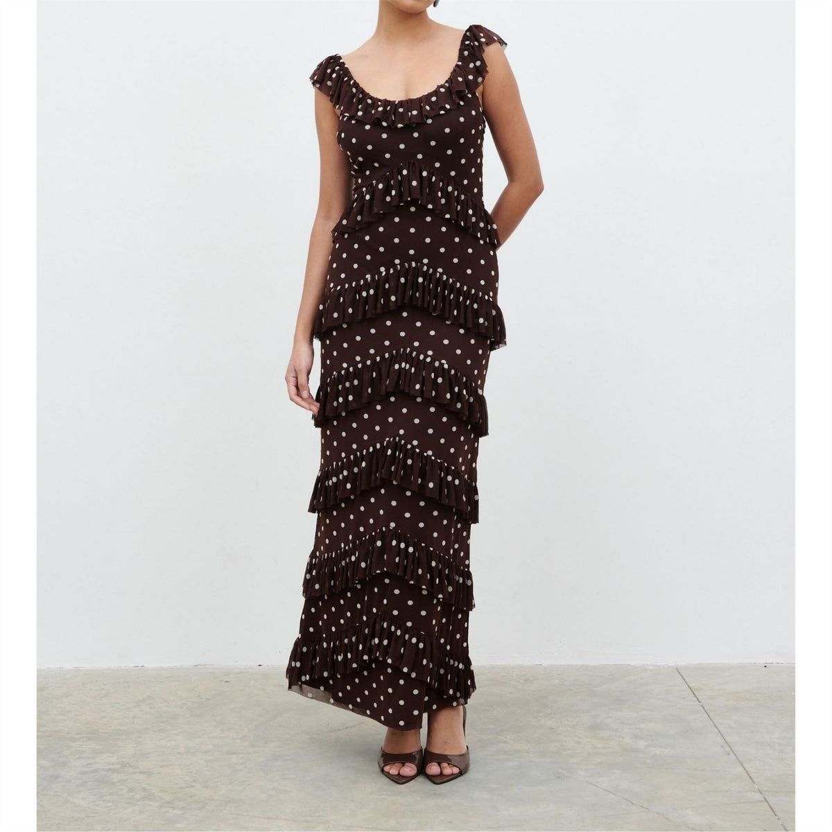 Pretty Lavish Cecile Ruffle Mesh Maxi Dress