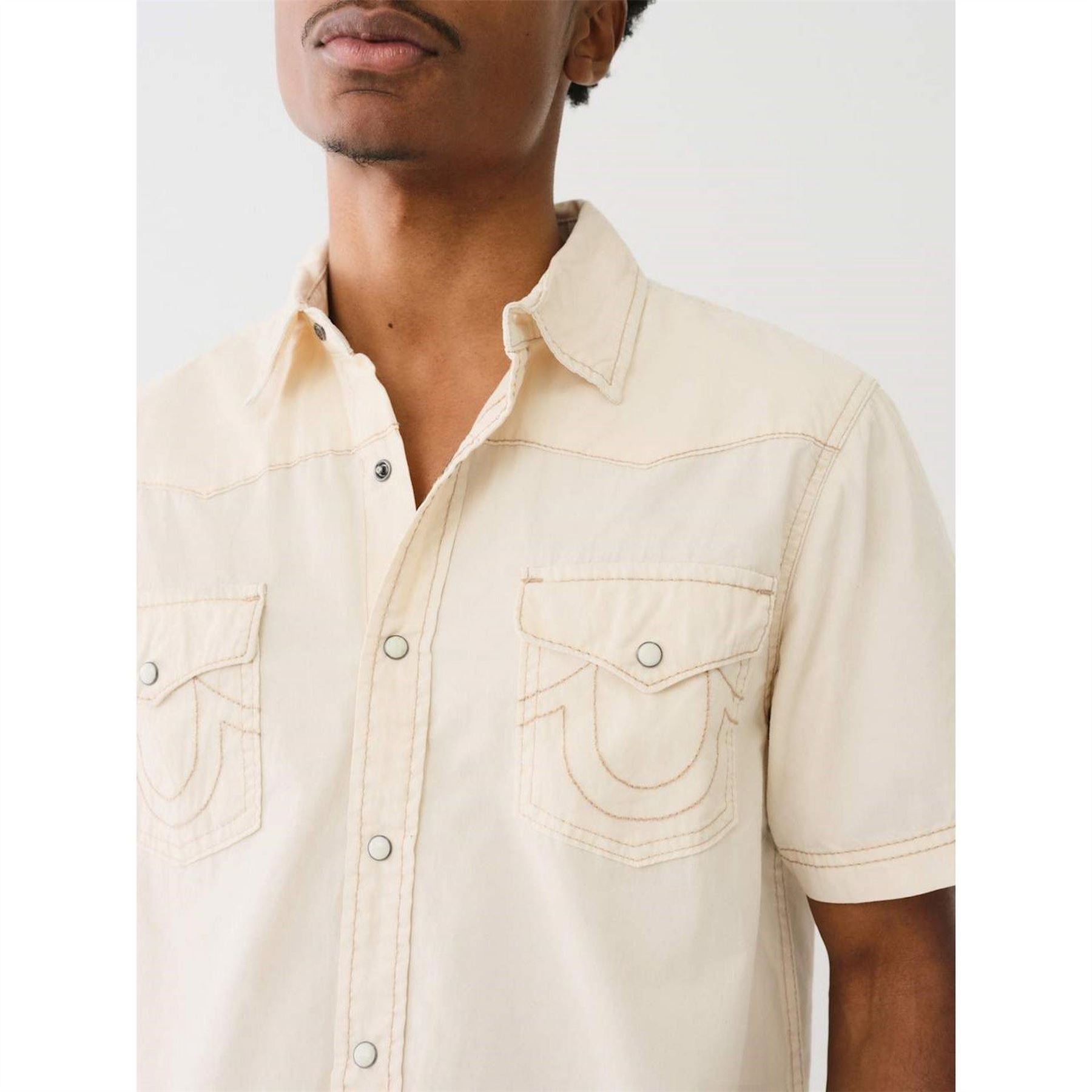 True Religion Mens Short Sleeve Dyed Western Shirt