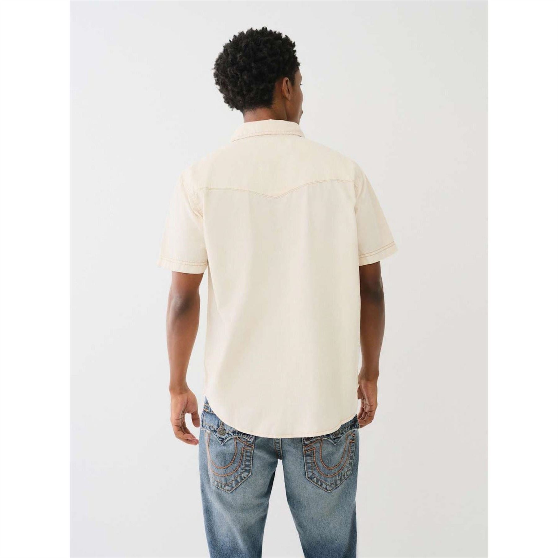 True Religion Mens Short Sleeve Dyed Western Shirt