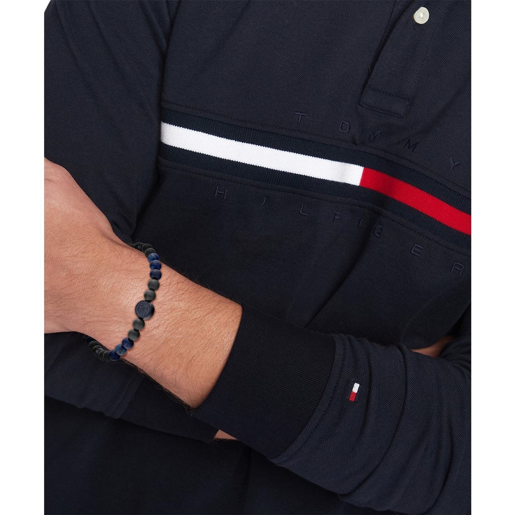 Tommy Hilfiger Hilfiger Mens Black And Blue Ip Lapis Carbon Fibre Reinforced Polymer Beaded Bracelet