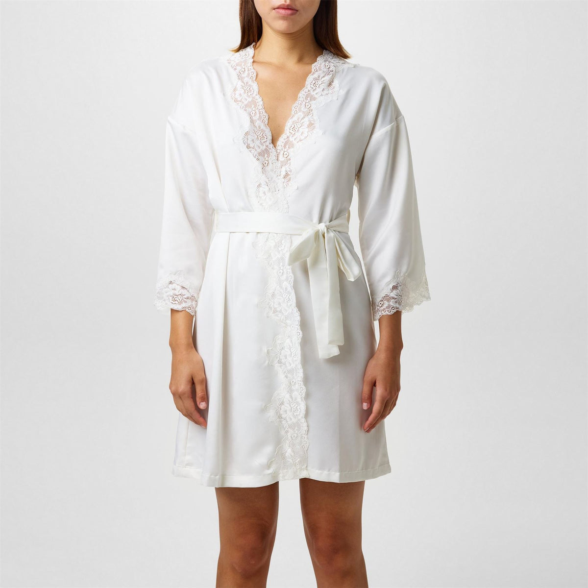 Lauren by Ralph Lauren Lace Trimmed Satin Dressing Gown