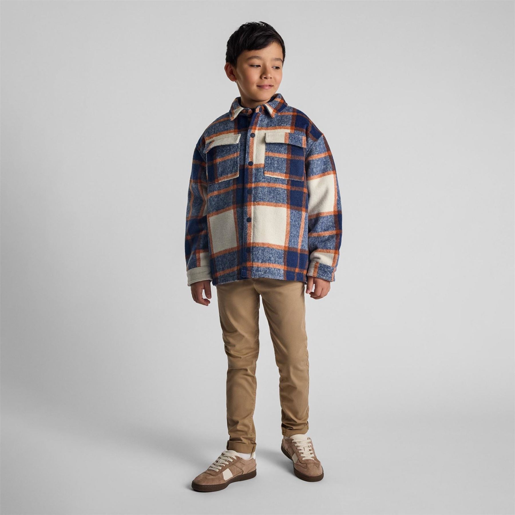 Minoti Boys Padded Shirt Jacket Wool Blend Blue Check