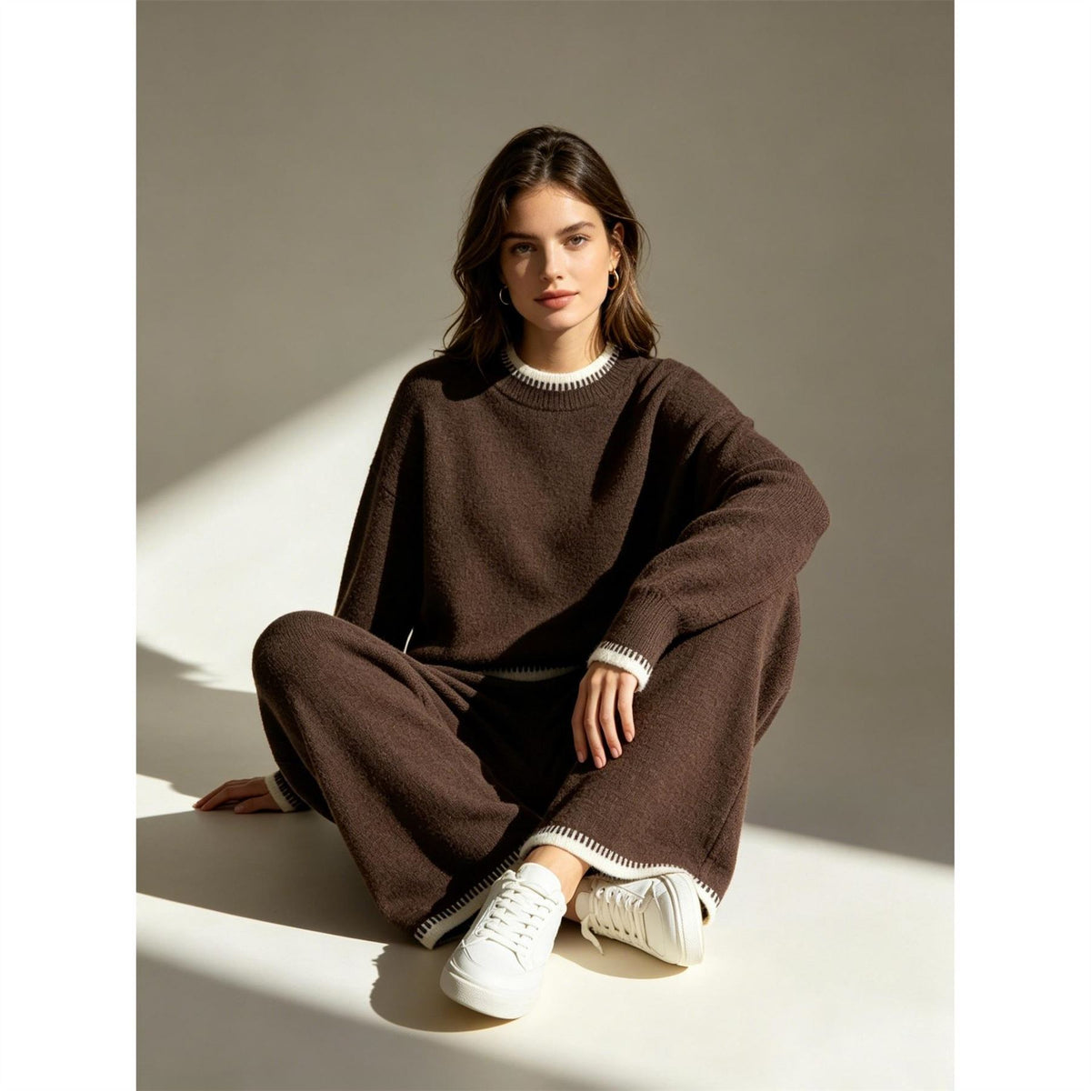 Miso Womens Long Sleeve Contrast Hem Set Knitwear