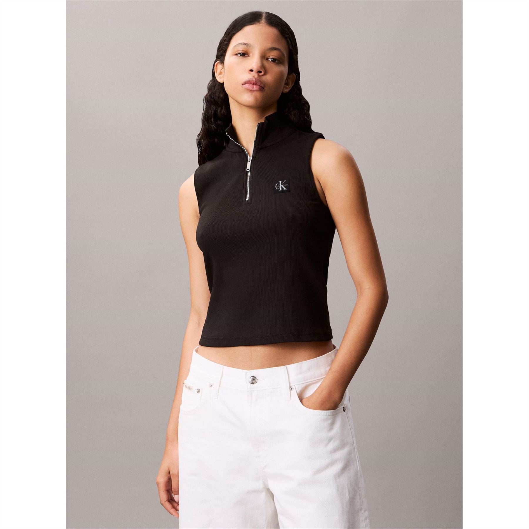 Calvin Klein Jeans Zip Neck Sleeveless Slim Fit Tank