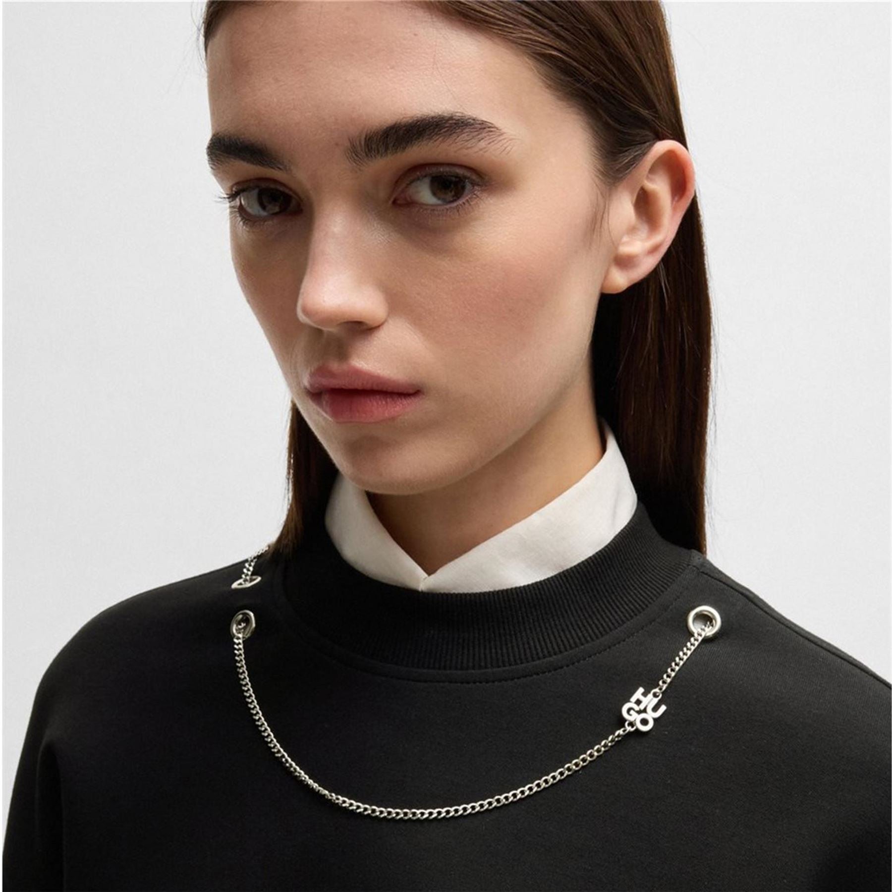 Hugo Cropped Crew Neck Regular Fit Sweater