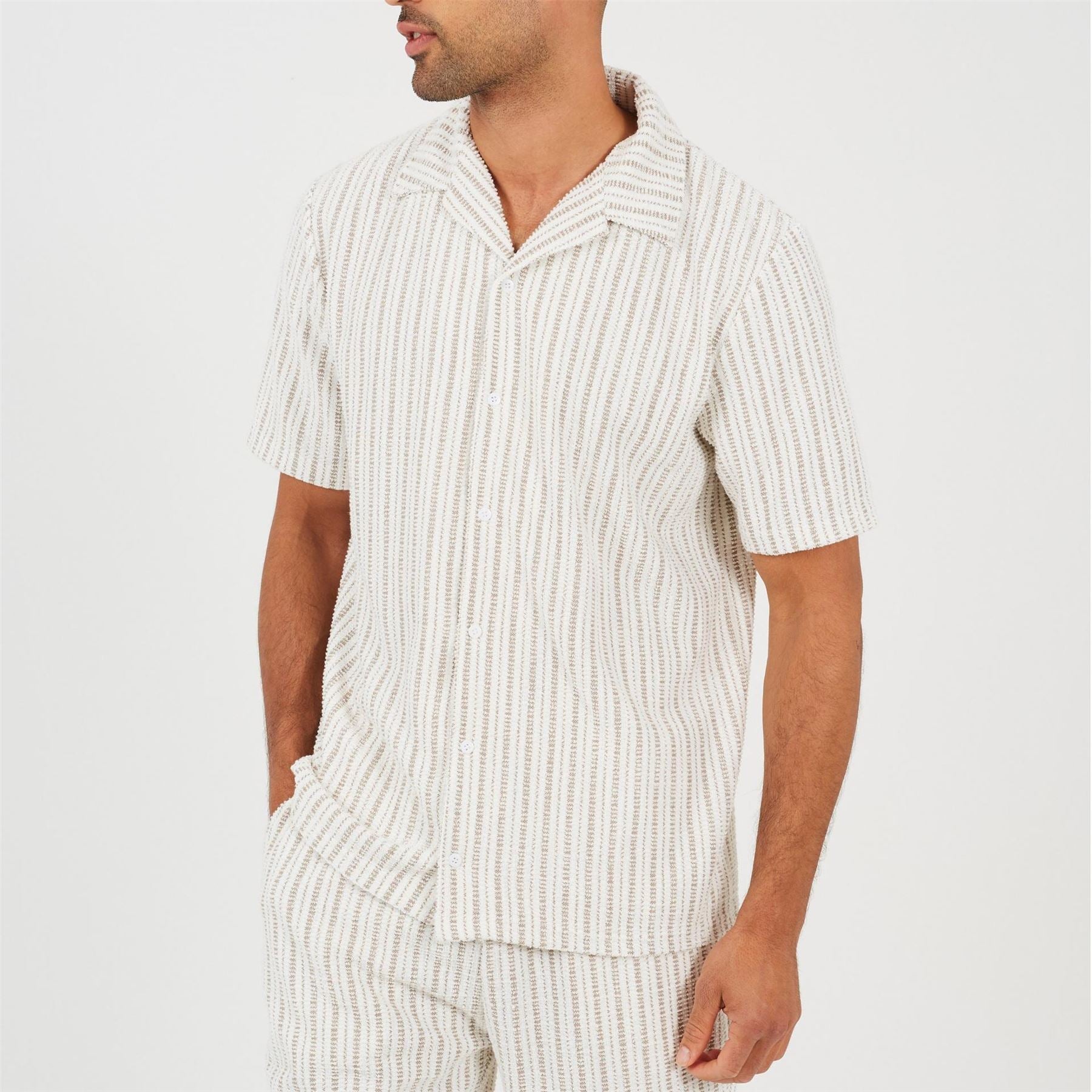 Brave Soul Mens Striped Short Sleeve Shirt With Revere Collar